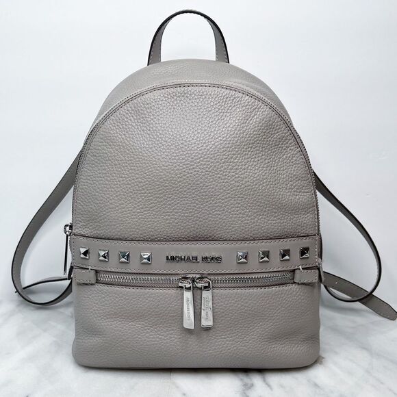 Michael Kors Kenly Pear Gray Studded Leather Zip Pocket Backpack - Picture 1 of 6